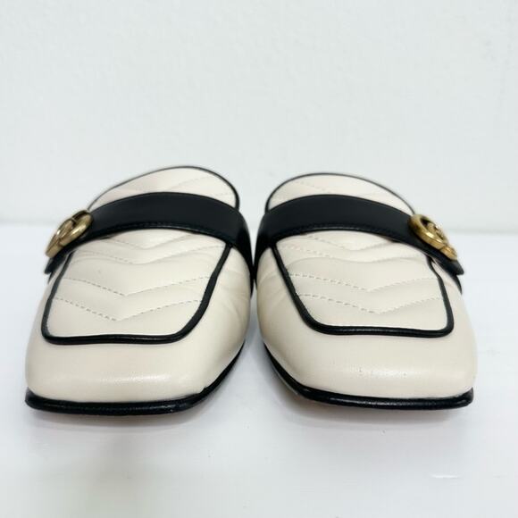 GUCCI Marmont GG Mules Size 37.5 Black and Cream Quilted Leather Sandals - Picture 3 of 11
